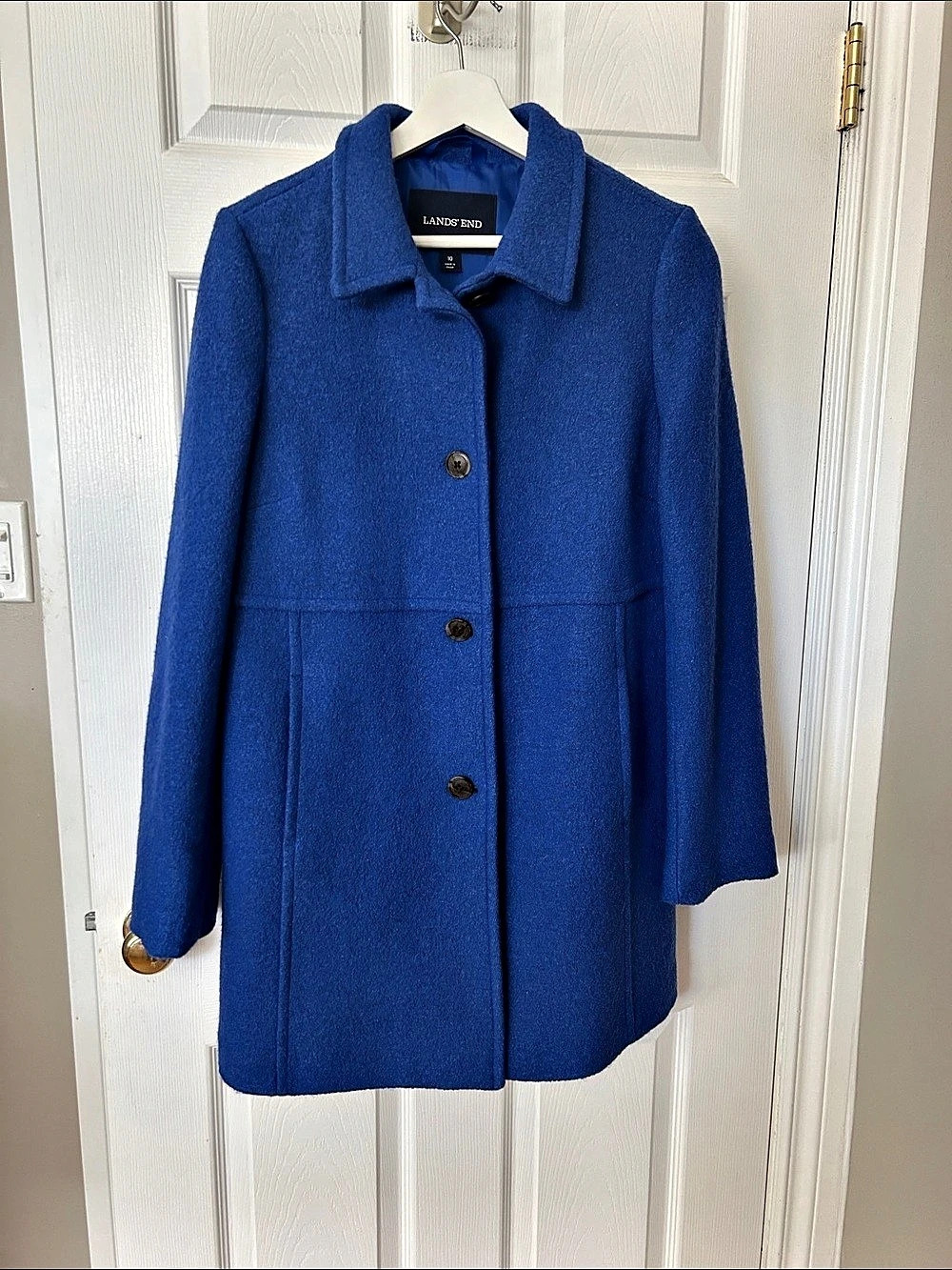 Lands' End Wool Blend Cobalt Blue Pea Coat Size 10 Like New